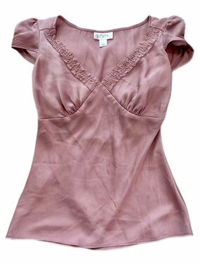 Ann Taylor Loft Vintage Satin Blouse Top Womens Size 2 Pink cap Sleeve Y2K